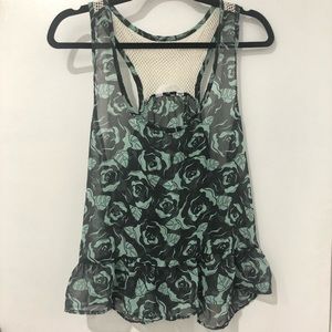 Black & Blue Sheer Crochet Knit Tank Top XL